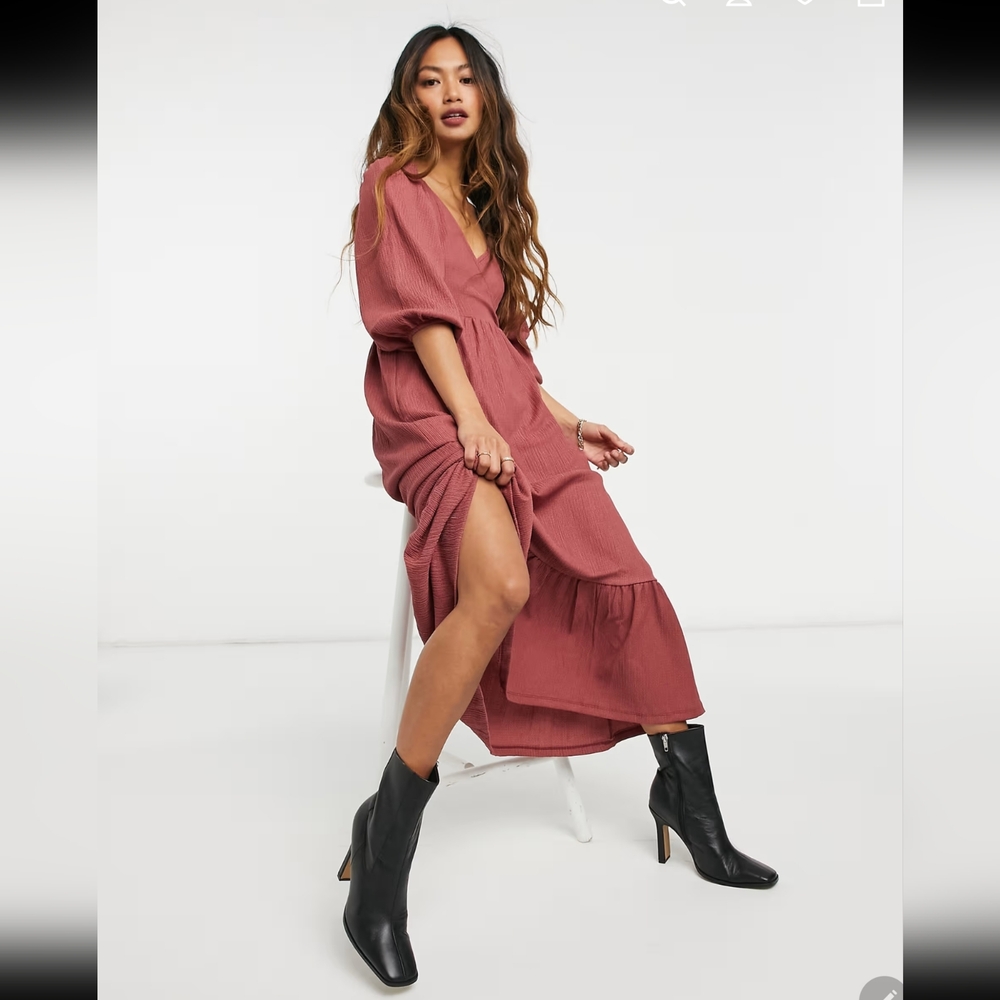 Mango Dusty Pink/Raspberry Midi Dress